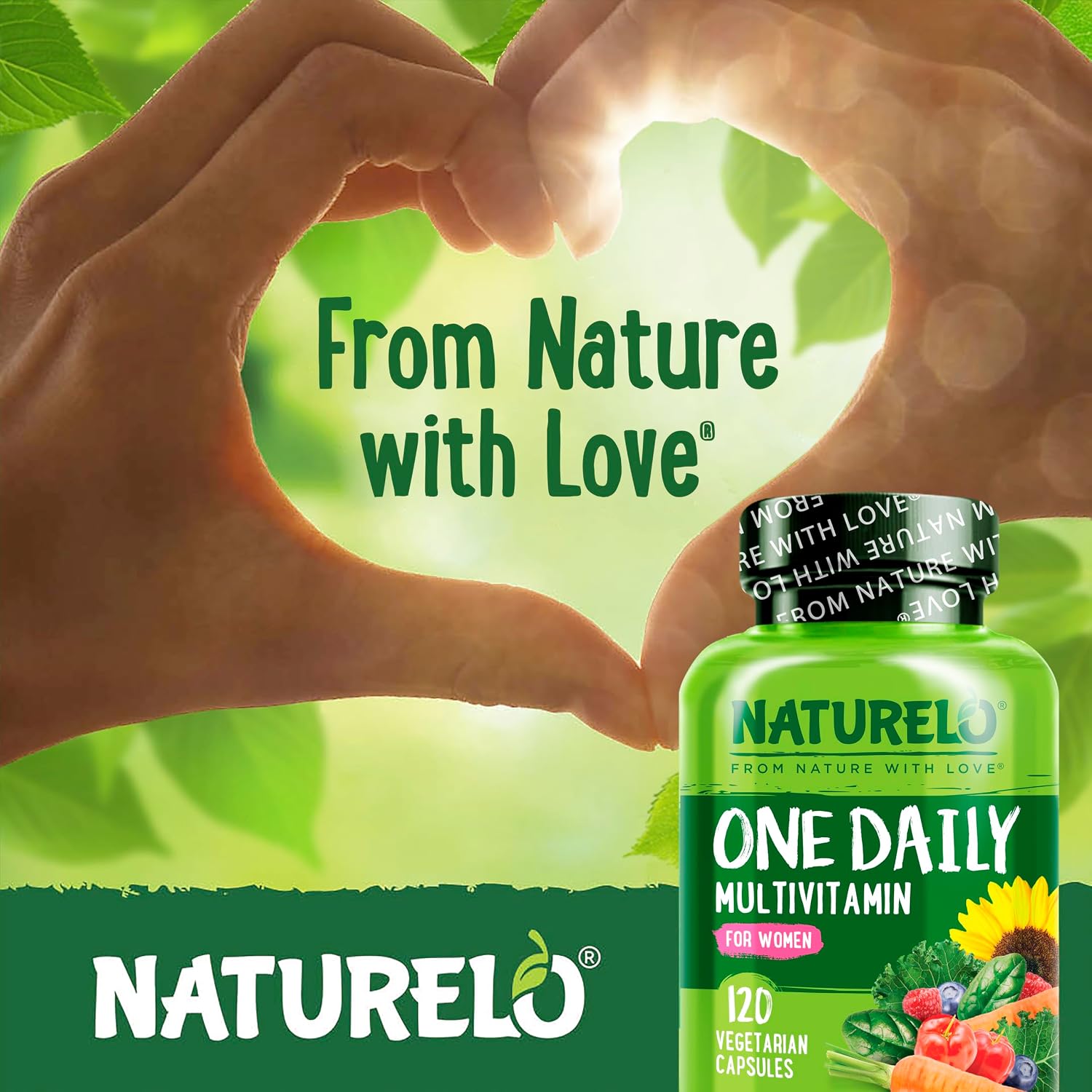 NATURELO Women's Daily Multivitamin with Vitamin B12, 120 Capsules, Energy Support, Whole Food Supplement, Non-GMO, Soy-Free, Gluten-Free, 4 Month Supply