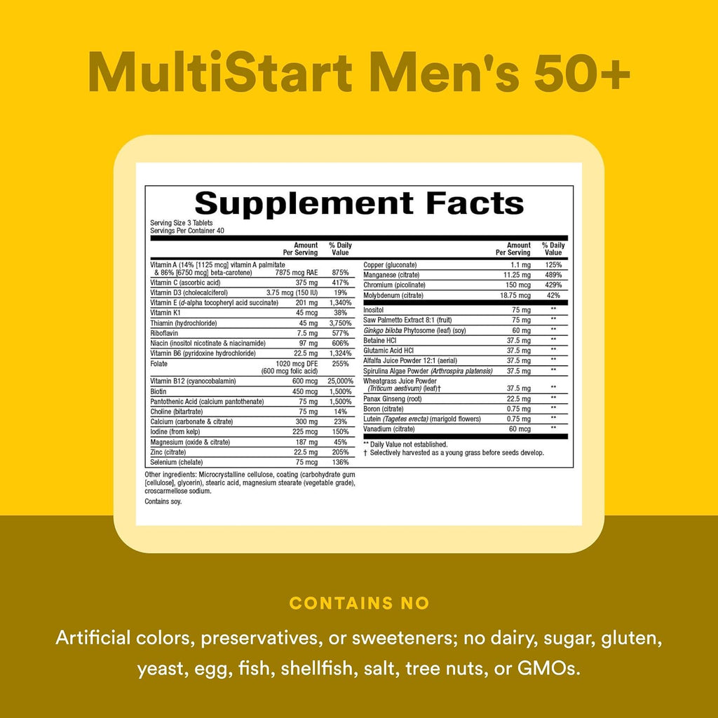 Natural Factors, Men's 50+ MultiStart Multivitamínico Diario, 120 comprimidos