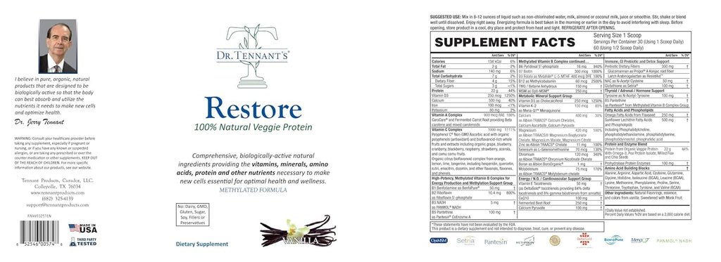 Dr. Tennant's Restore Vainilla - Proteína Vegetal y Multivitamínico