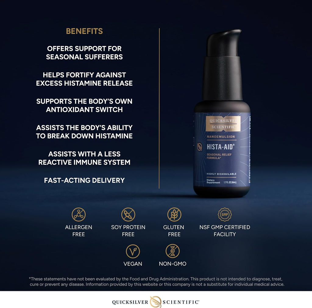 Quicksilver Scientific Nanoemulsified Hista-Aid - Flavonoides para niveles saludables de histamina - Vitamina C liposomal, DIM, Luteolina y Quercetina (50 ml)