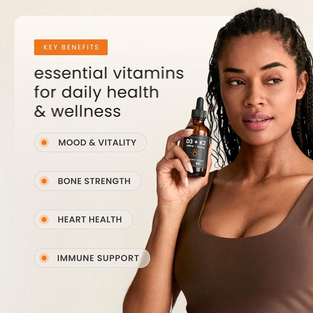 NutraChamps Vitamin D3 K2 Gotas, 5000 UI D3 + K2 MK-7, Líquido Sin Sabor