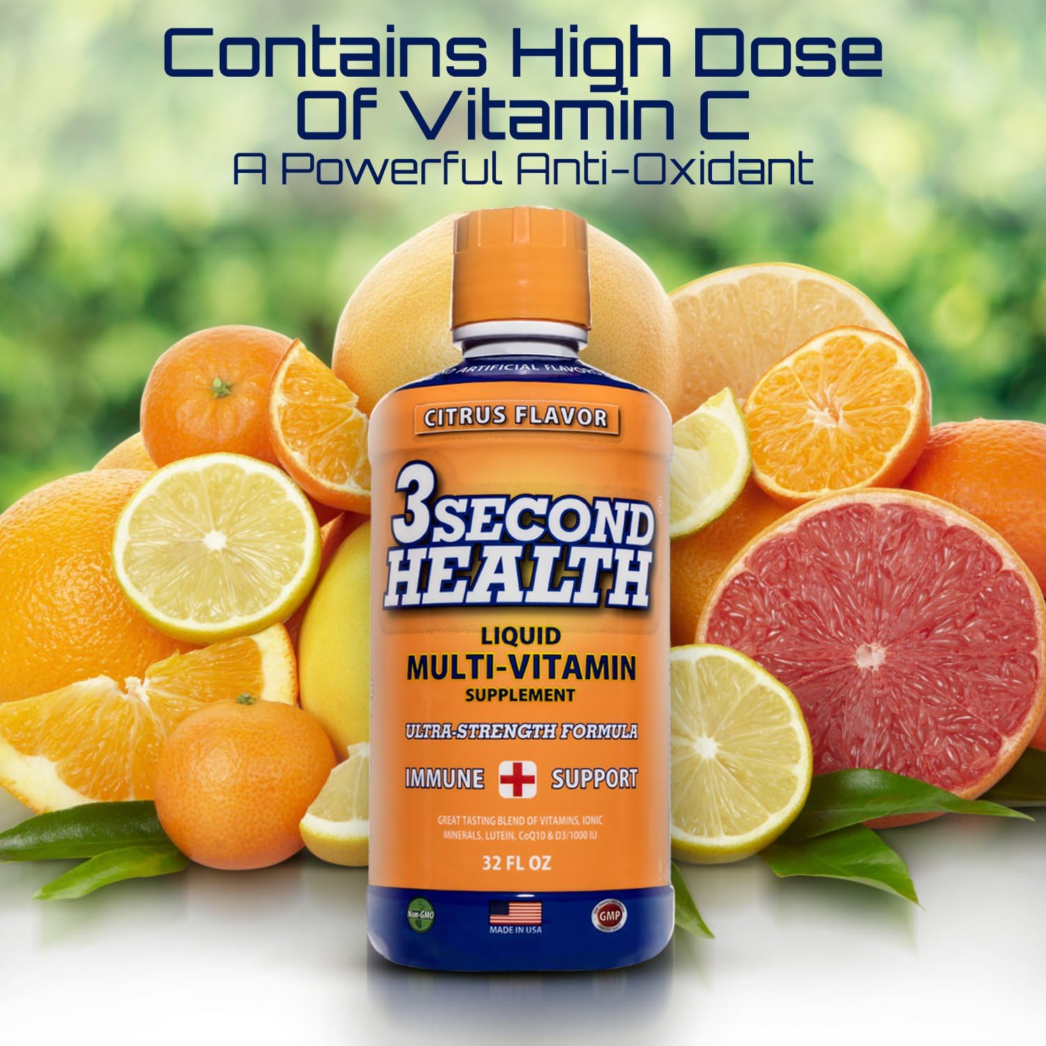 3 Second Health Multivitamínico Líquido - Vegano, Sin Gluten, Sin Soja, 32 Dosis