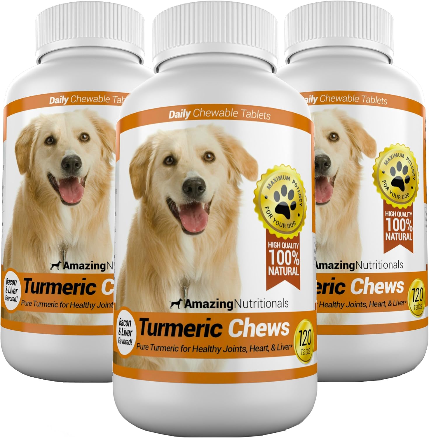 Amazing Turmeric para Perros - Masticables Antioxidantes de Cúrcuma y Curcumina, 120 unidades