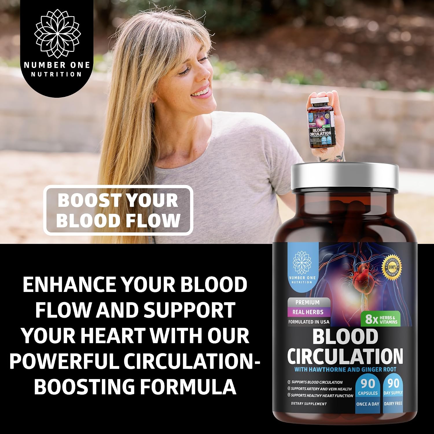 Number One Nutrition Suplemento Premium para la Circulación Sanguínea con 8 Hierbas y Vitaminas