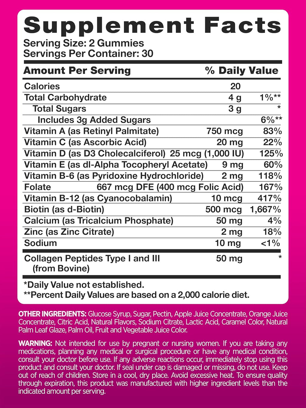 PINK Multivitamínico en Gominolas para Mujeres con Colágeno y Biotina - Sin Gluten y No Transgénico - Sabor Frutos Rojos