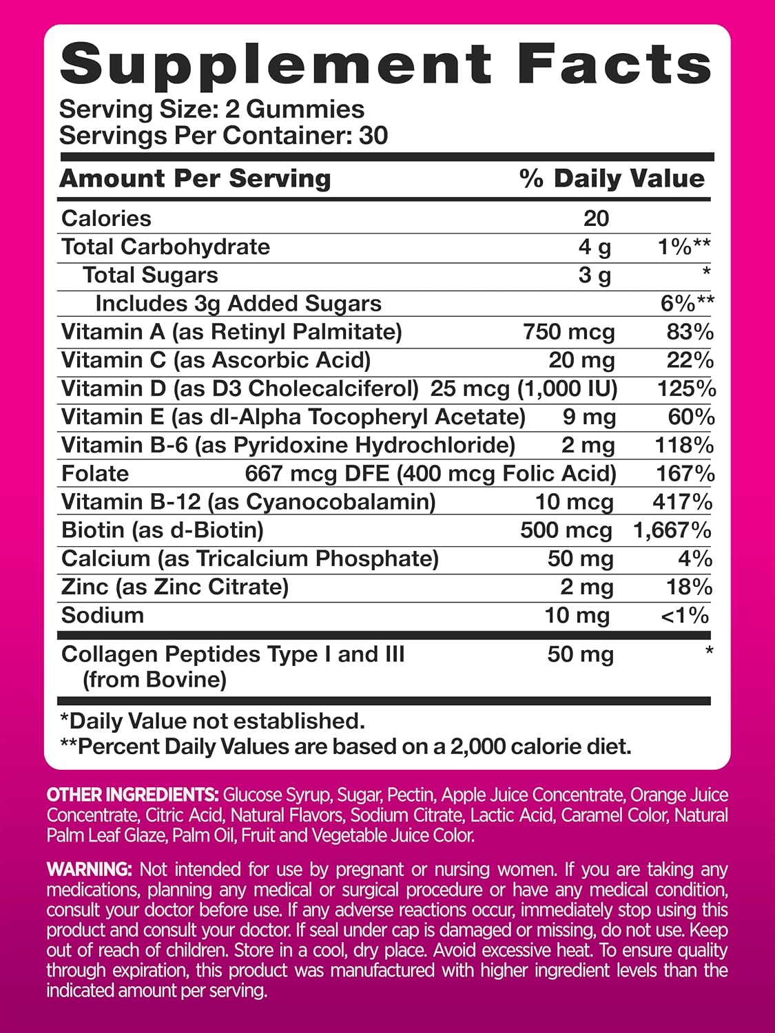PINK Multivitamínico en Gominolas para Mujeres con Colágeno y Biotina - Sin Gluten y No Transgénico - Sabor Frutos Rojos