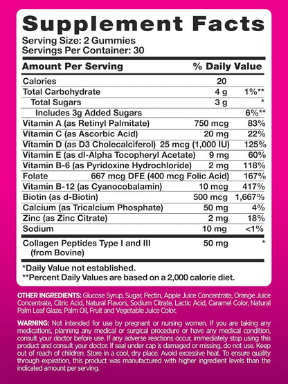 PINK Multivitamínico en Gominolas para Mujeres con Colágeno y Biotina - Sin Gluten y No Transgénico - Sabor Frutos Rojos – Image 2