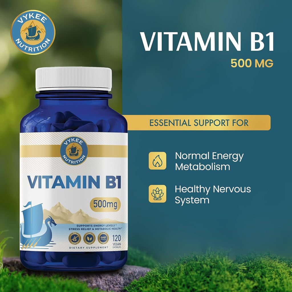 Vykee Nutrition Vitamina B1 (Tiamina) Cápsulas – 500 mg, 120 unidades