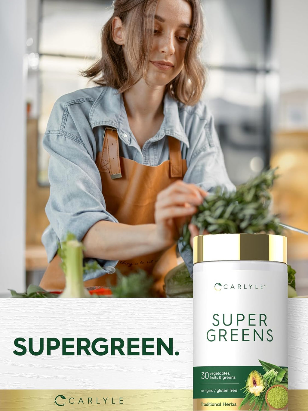 Carlyle Super Greens Cápsulas, 250 uds – Mezcla de 13 verduras y 17 frutas, Sin gluten y No transgénico