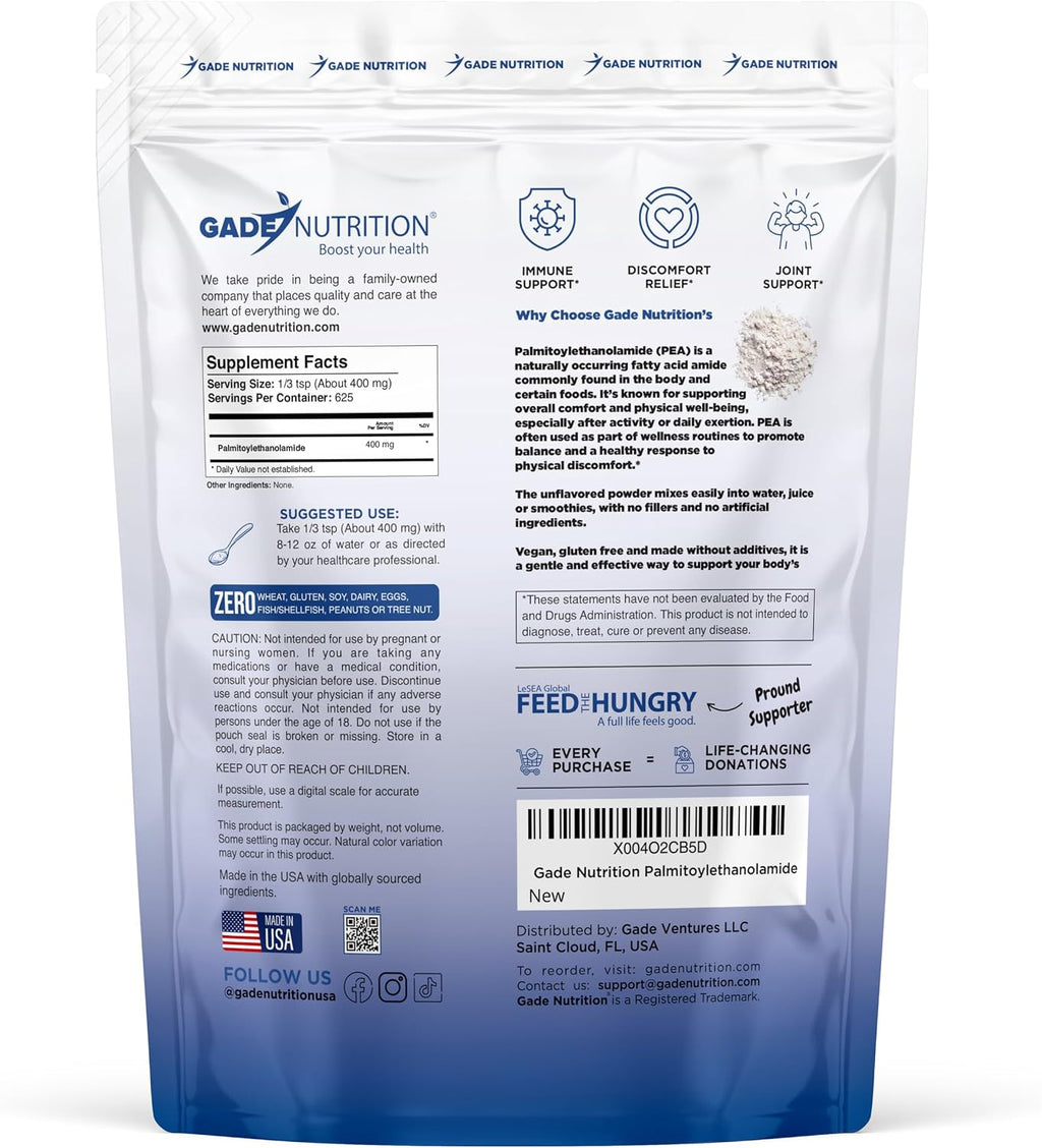 Gade Nutrition Palmitoylethanolamida (PEA) en Polvo - 250 g (8.8 oz)