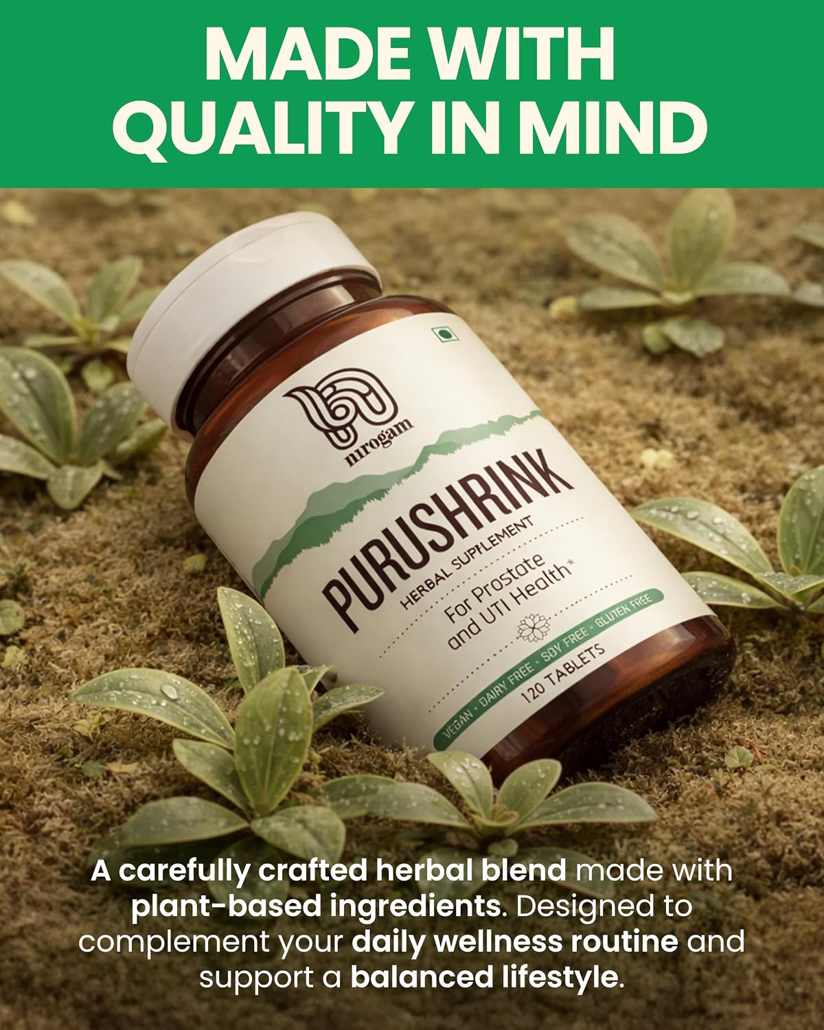 Nirogam Purushrink - Complemento Ayurvédico para la Próstata, Apoya el Sueño y la Salud Urinaria - 120 Comprimidos Veganos