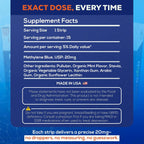 Suplemento de Azul de Metileno en Tiras Sublinguales - Grado Farmacéutico - Sabor Menta, 15 Tiras (20mg cada una)