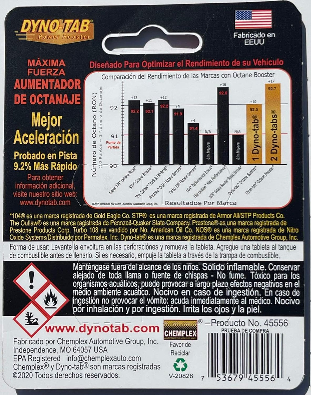 Dyno-tab Aumentador de Octanaje, 48 Pastillas de 0.5g