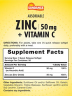 Sundance Zinc con Vitamina C - 50 mg - 50 Cápsulas