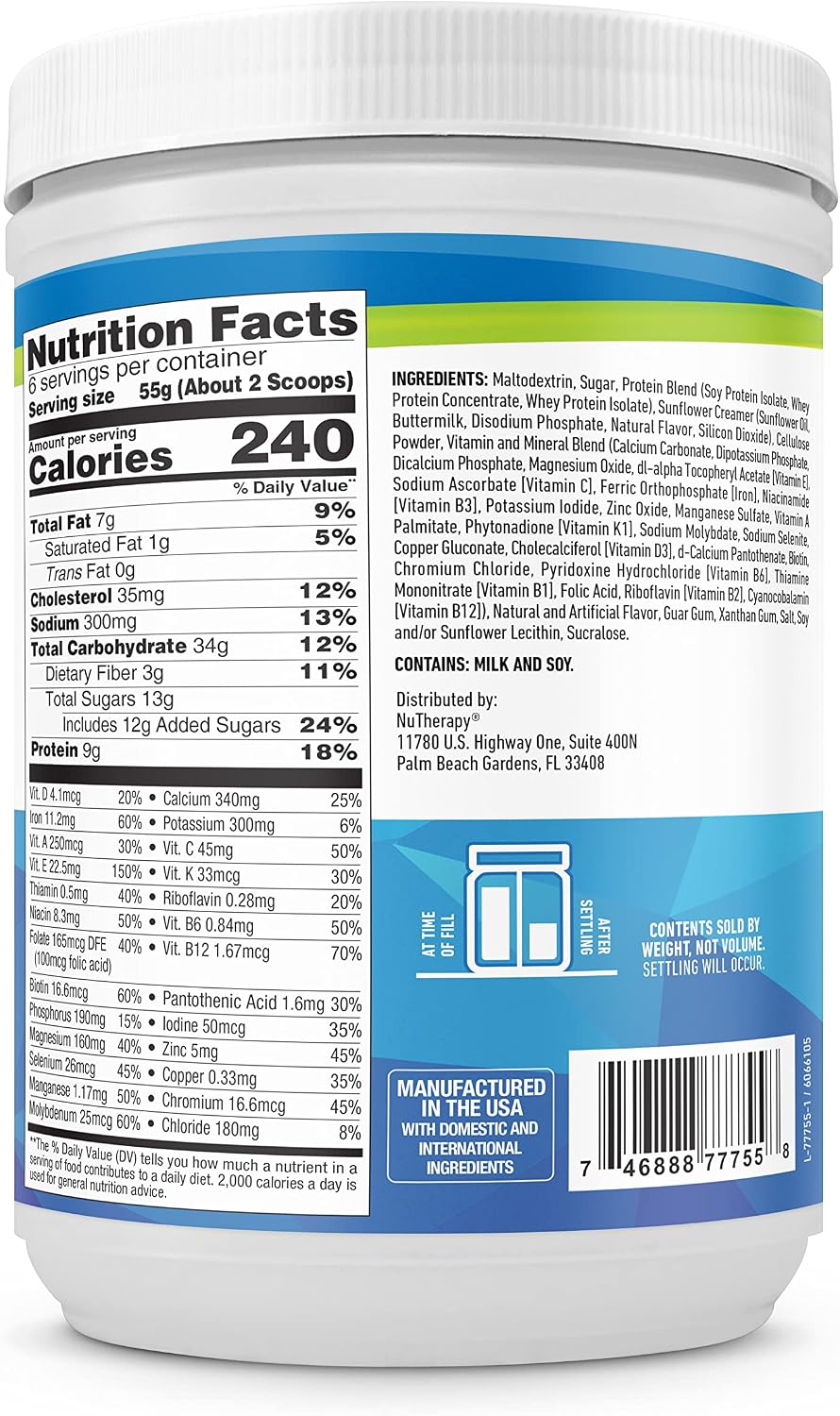NuTherapy Proteína Nutricional en Polvo para Adultos - Vitaminas y Minerales - 6 Porciones (Pack de 2)