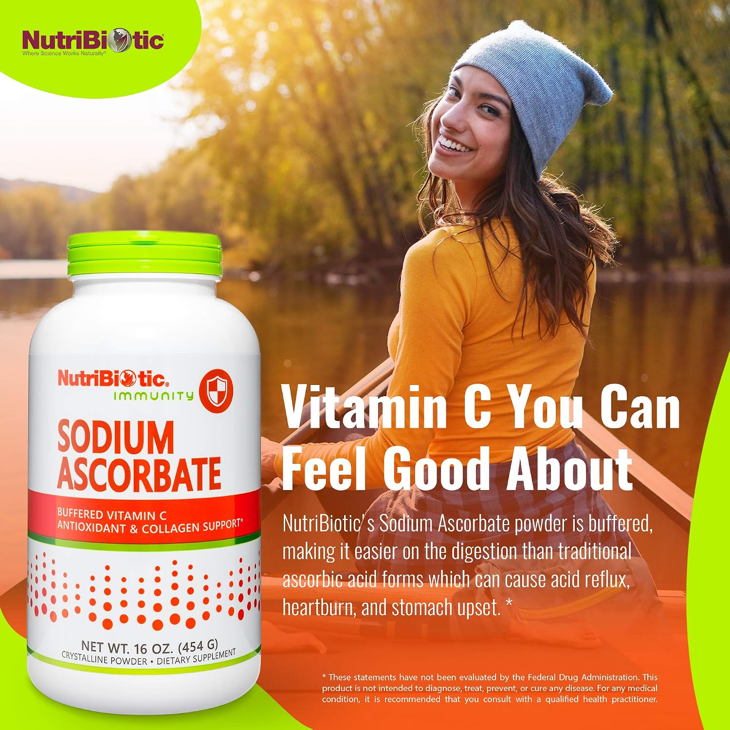 NutriBiotic Ascorbato Sódico Vitamina C en Polvo Tamponada, 454 g (16 oz)