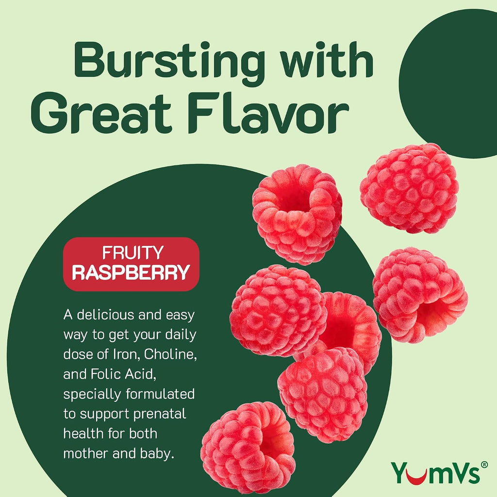 YumVs Gominolas Prenatales con Ácido Fólico, Hierro y Colina - 60 Gominolas