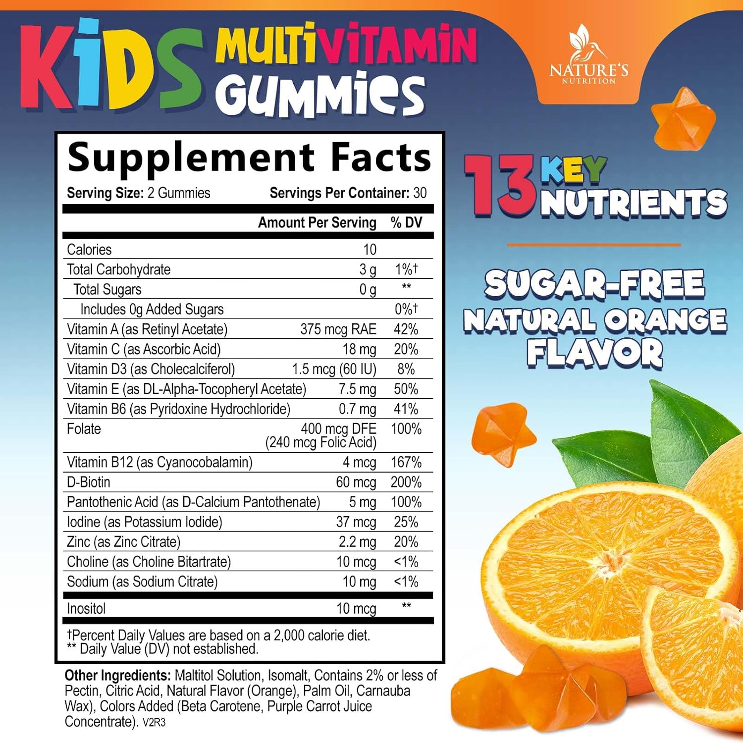 Gominolas Multivitamínicas para Niños - Sin Azúcar - Sabor Naranja - 60 Gominolas