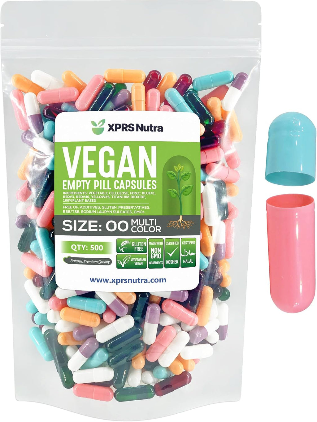 XPRS Nutra Cápsulas Vacías Veganas Tamaño 00 - 500 Unidades - Cápsulas Vegetales para Rellenar
