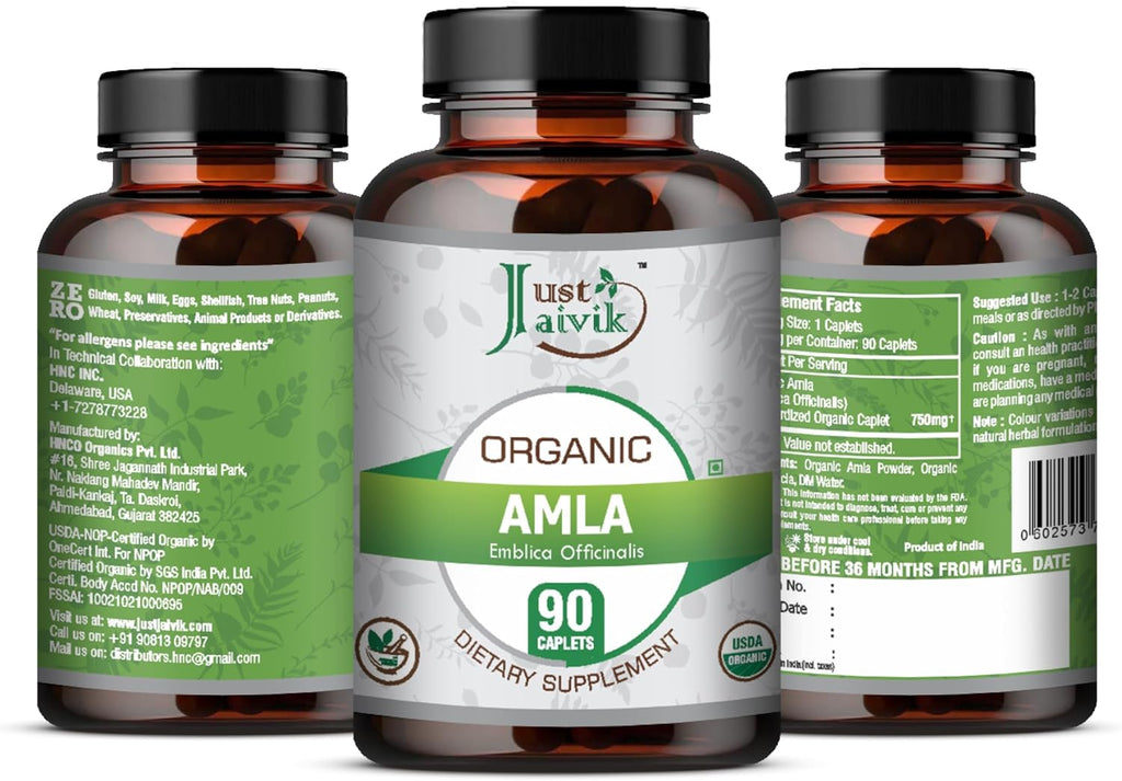 Just Jaivik Organic Amla Tablets - 750 mg (90 Comprimidos)