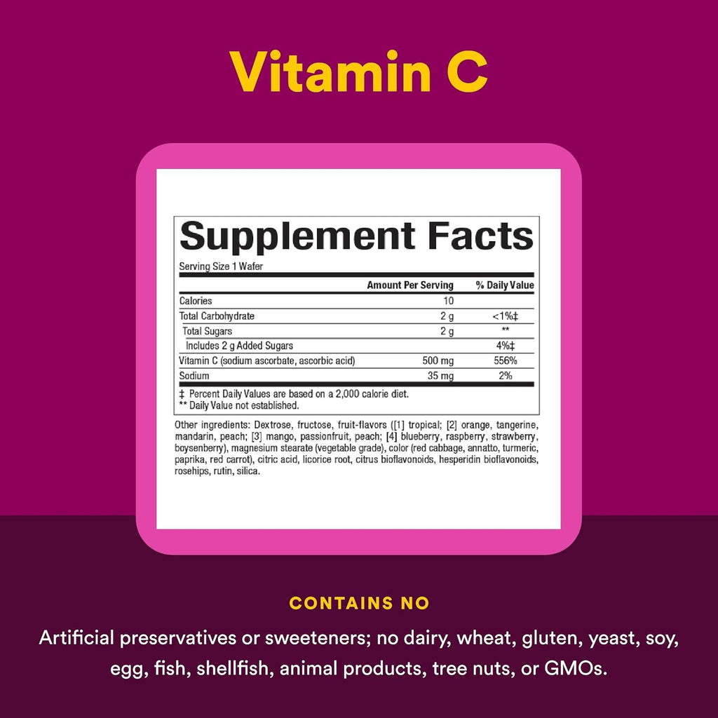 Natural Factors – Vitamina C 500 mg Masticable – Sabor Frutas – 180 Comprimidos