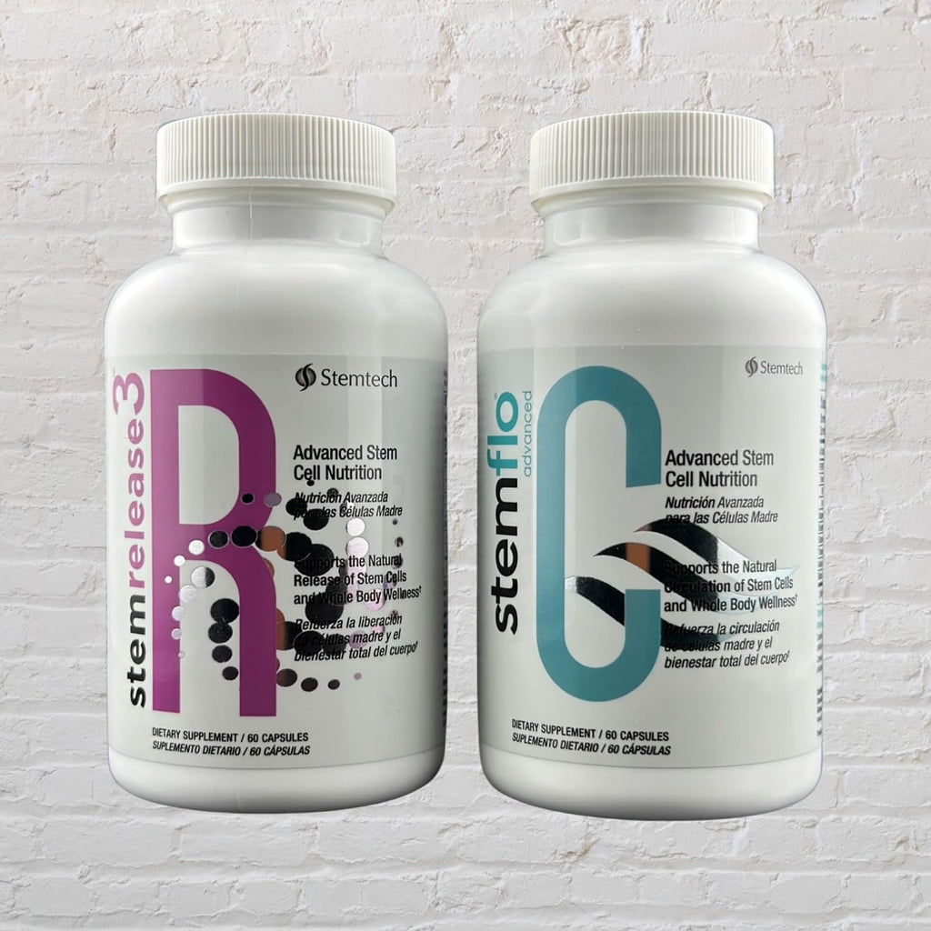 StemRelease3 & StemFlo Combo Pack | Apoyo a la Renovación de Células Madre, Circulación y Salud Cardiovascular | con SE3, Fucoidan, Cúrcuma, Extracto de AFA y Enzimas | 30 Servicios