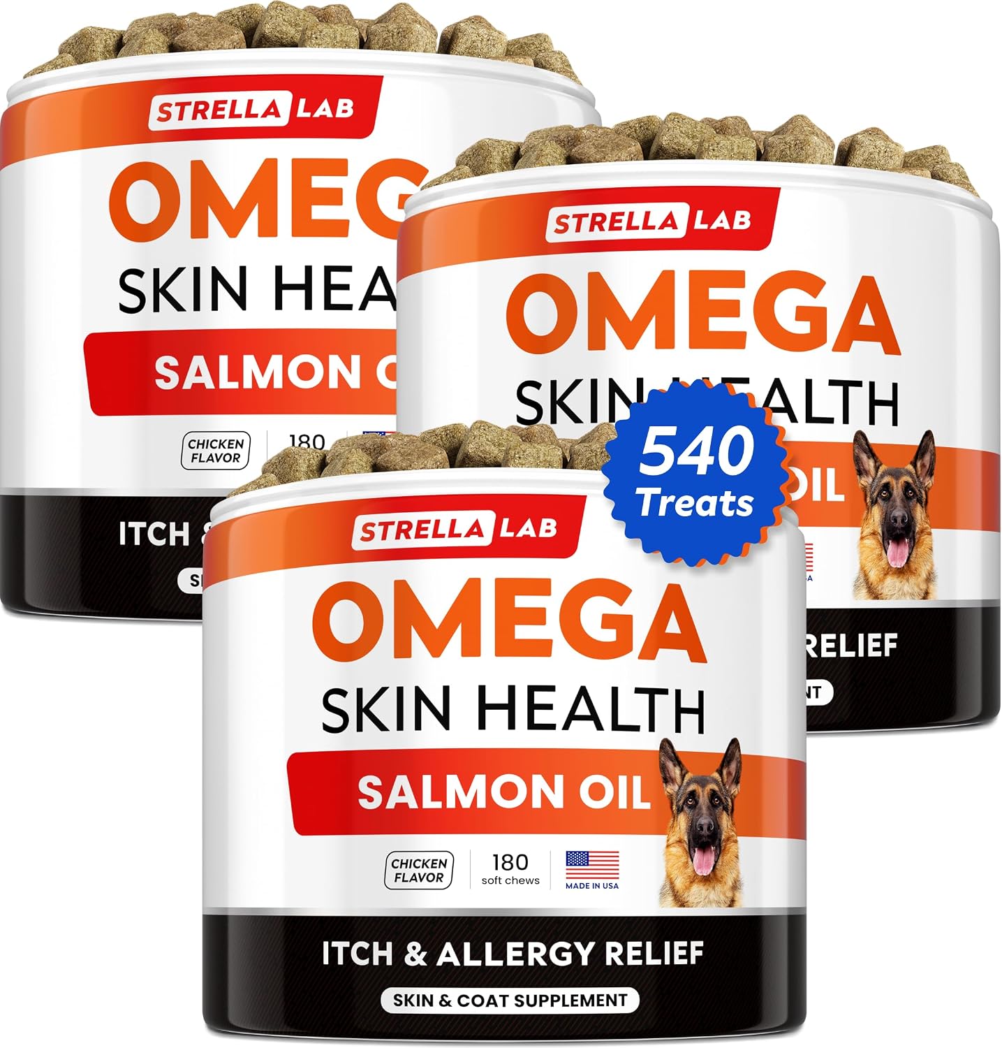 StrellaLab Omega 3 para Perros - 360 Golosinas de Aceite de Salmón