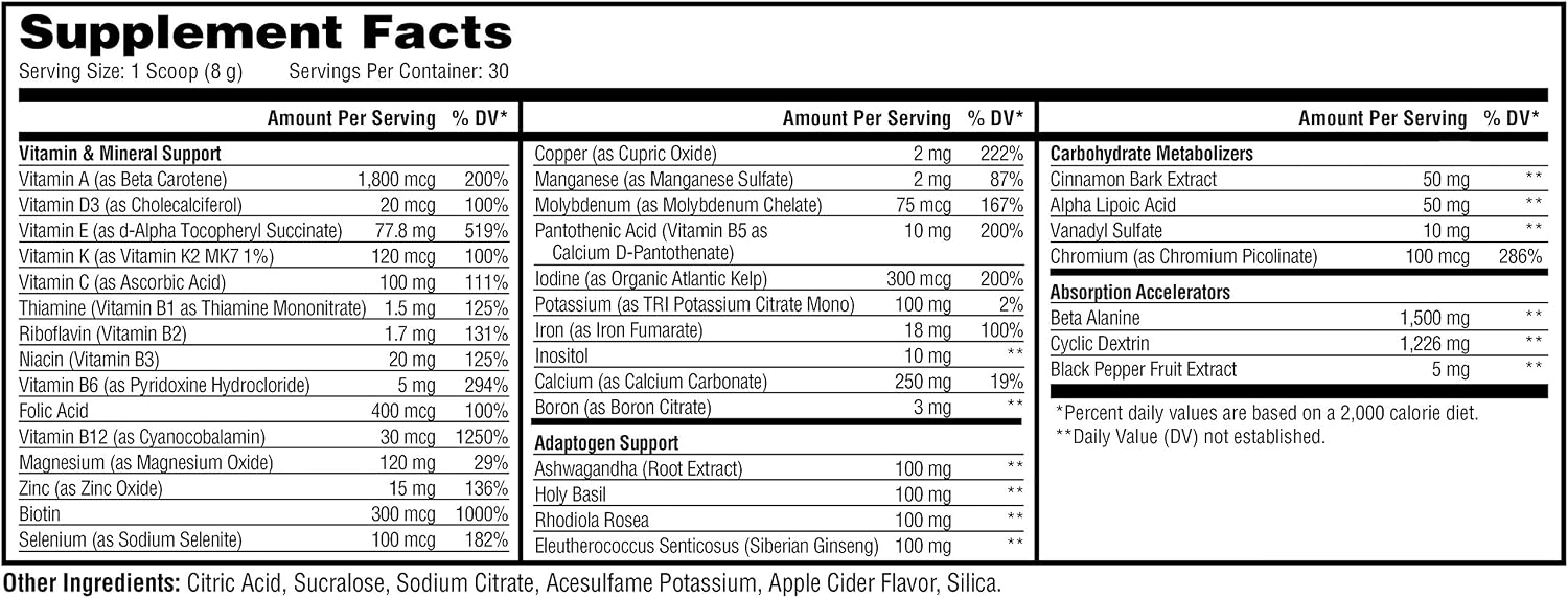 Metabolic Nutrition Vitagen, Complejo Vitamínico y Adaptógeno, 240 g (Sidra de Manzana)