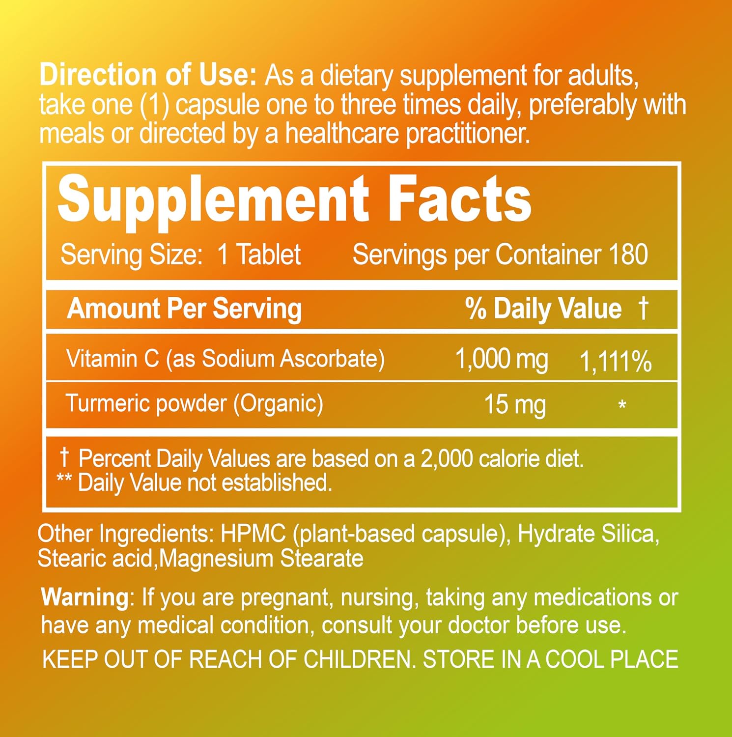 NATURION Vitamina C tamponada 1000 mg con Cúrcuma Orgánica - 180 cápsulas veganas