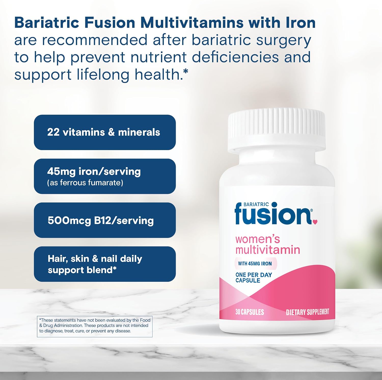 Bariatric Fusion Multivitamínico con Hierro para Mujeres | Blend de Cabello, Piel y Uñas | 30 Cápsulas | 1 Mes