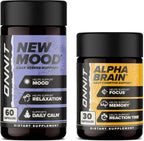 ONNIT Cognitive & Mood Support Pack: Alpha Brain Nootrópico (30 cápsulas) + New Mood Apoyo al Estrés (60 cápsulas)