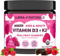 Llama Naturals Gomitas de Vitamina D3 y K2 para Adultos y Niños, Vegano, Orgánicas, Sabor Frambuesa, 120 uds