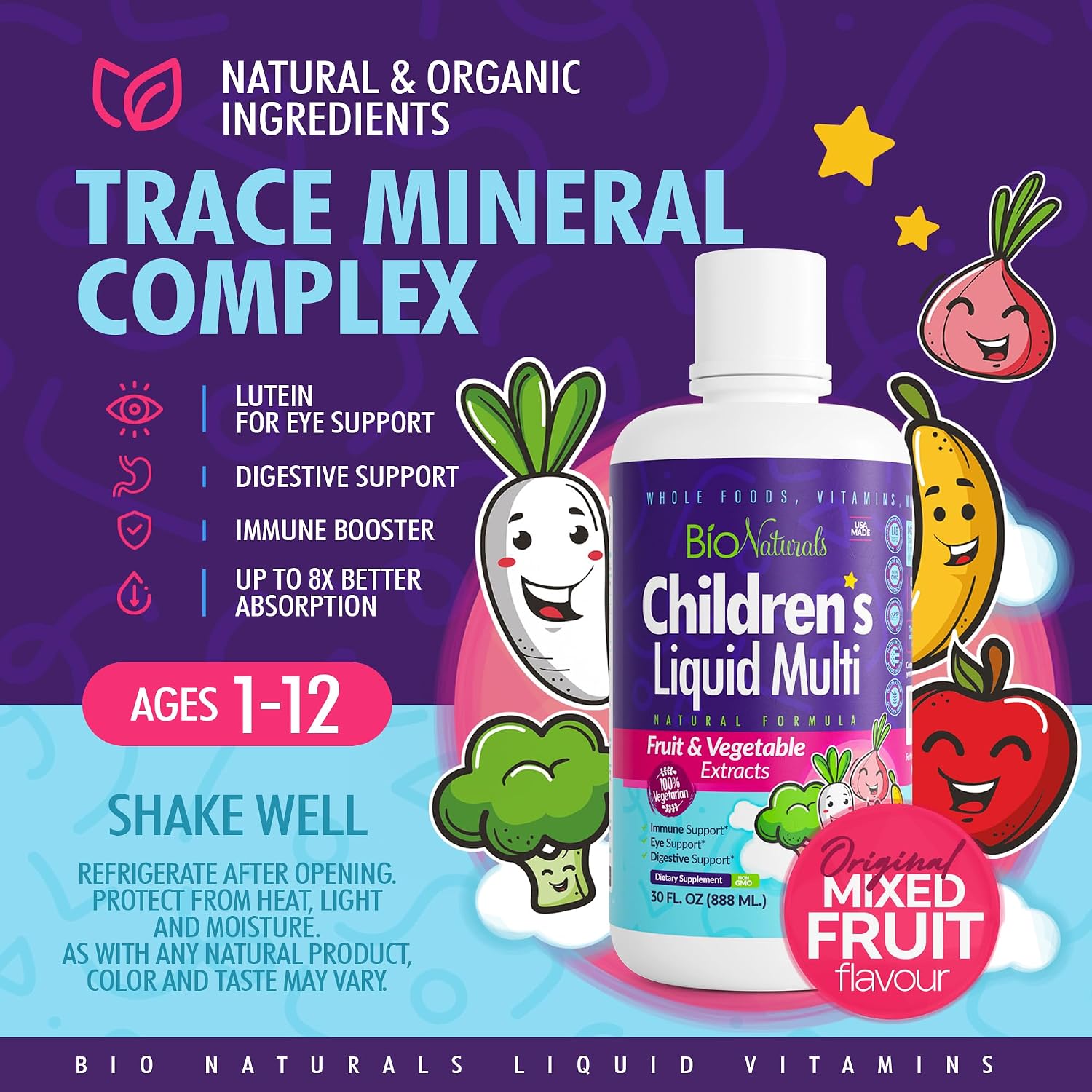 Multivitamínico Líquido Infantil con Vitaminas, Fibra y Extractos de Frutas y Verduras - 887 ml
