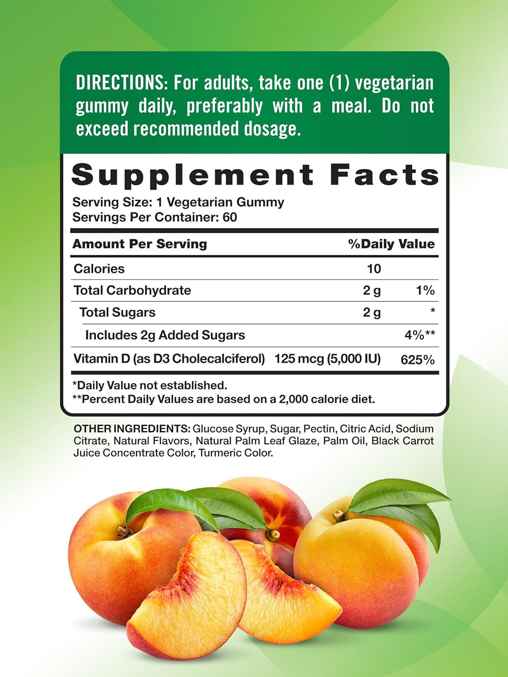 Nature's Truth Vitamin D3 Gummies 5000 IU - 60 Gominolas sabor melocotón