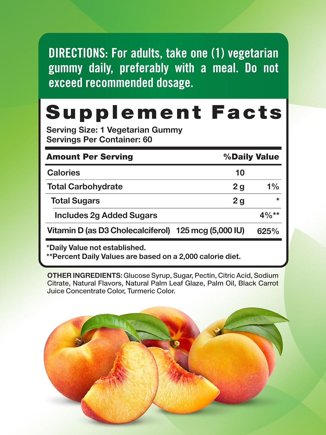 Nature's Truth Vitamin D3 Gummies 5000 IU - 60 Gominolas sabor melocotón
