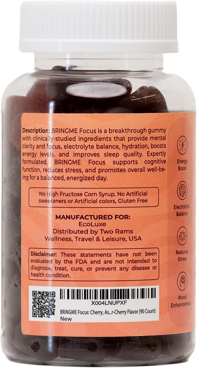 BRINGME Focus Gummies – Nootrópico para la Concentración con Ashwagandha, Rhodiola, Potasio y Magnesio