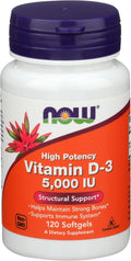 NOW Foods Vitamina D3 5000 UI - 120 Cápsulas Blandas, Pack de 2