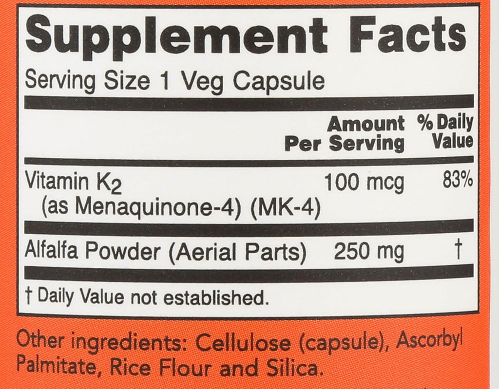NOW Foods Vitamina K-2, 100 Cápsulas