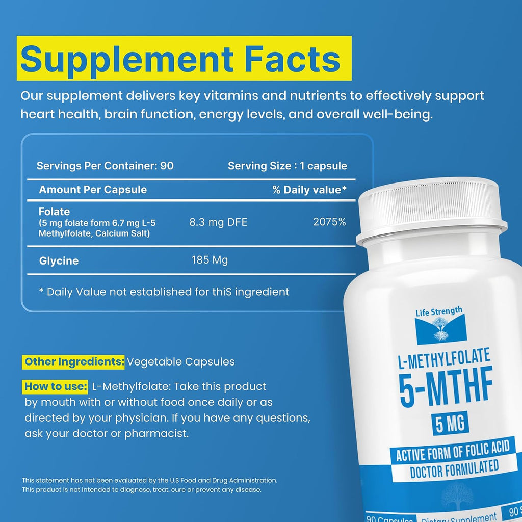 L-Metilfolato 5mg | 90 Cápsulas | Metilfolato Bioactivo 5-MTHF
