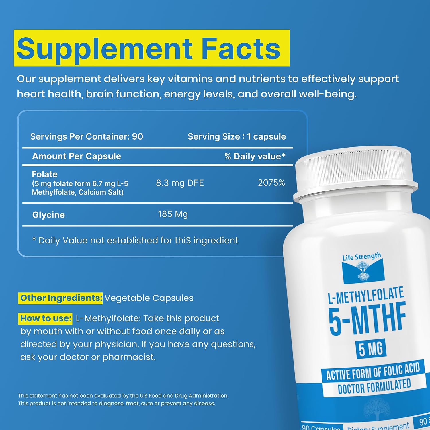 L-Metilfolato 5mg | 90 Cápsulas | Metilfolato Bioactivo 5-MTHF