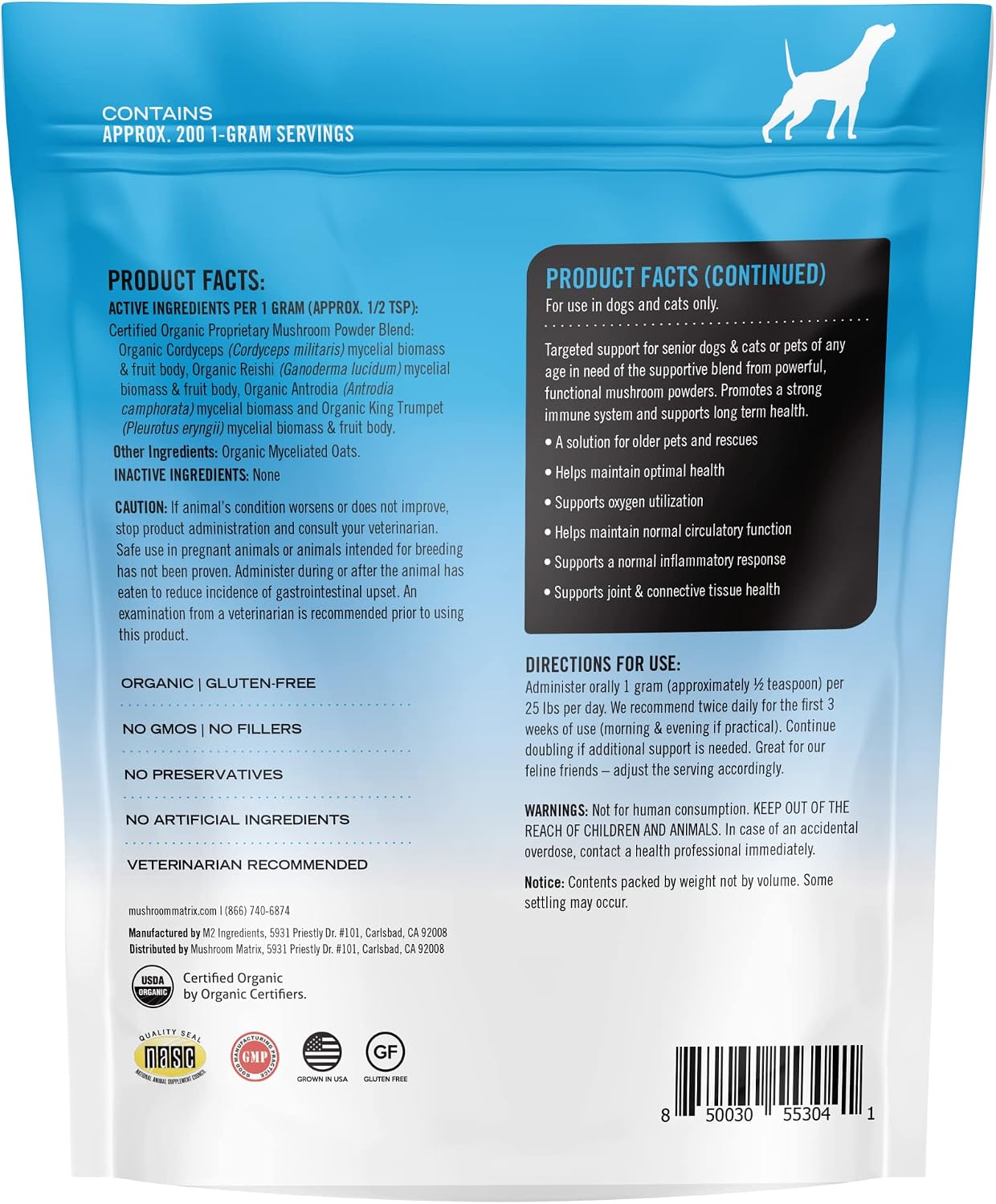 Om Mushroom Matrix Maximum Recovery Suplemento en Polvo de Hongos para Perros y Gatos, 200 g