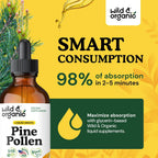 Wild & Organic Pine Pollen Tincture - Tintura de polen de pino ecológica - Extracto puro de Pinus Massoniana - Vegano, sin alcohol ni azúcar - 118 ml