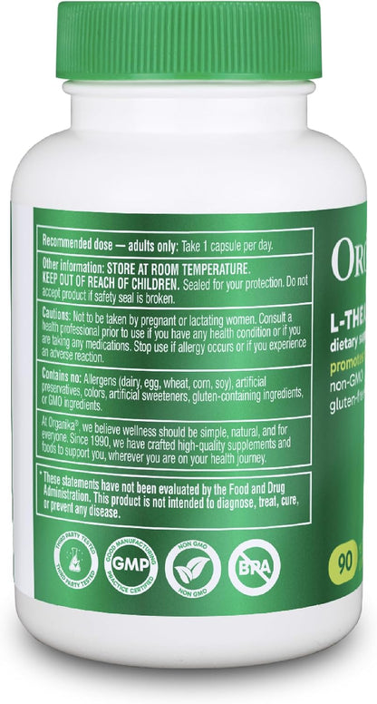 Organika L-Teanina 225 mg – 90 cápsulas – Apoyo a la concentración mental: Al reducir la ansiedad sin sedación, la – Image 2