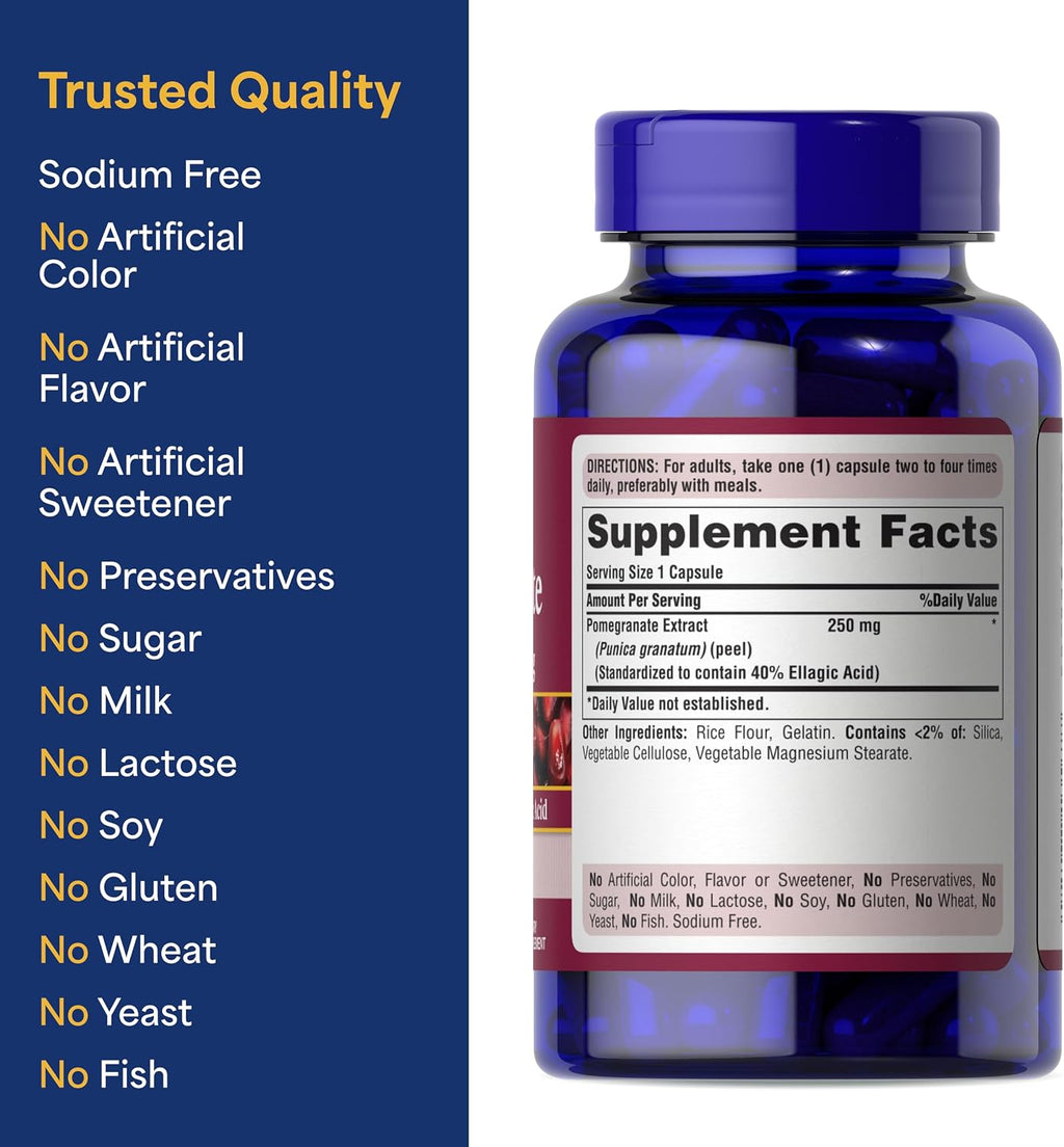 Extracto de Granada Premium 250 mg - Estandarizado al 40% de Ácido Elágico - 120 Cápsulas de Liberación Rápida