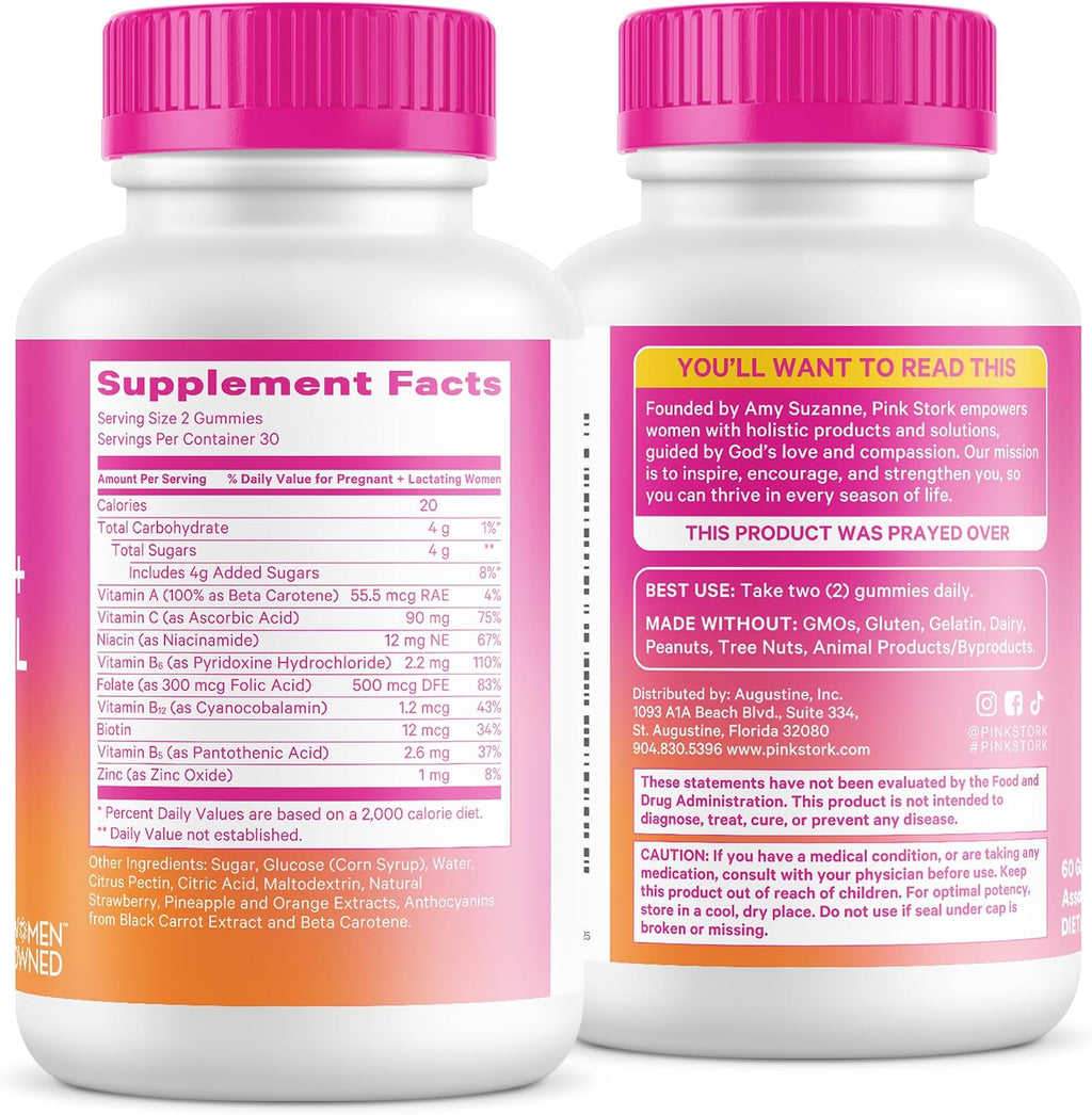 Pink Stork Gominolas de Fertilidad, Prenatales y Postnatales - 60 Gominolas