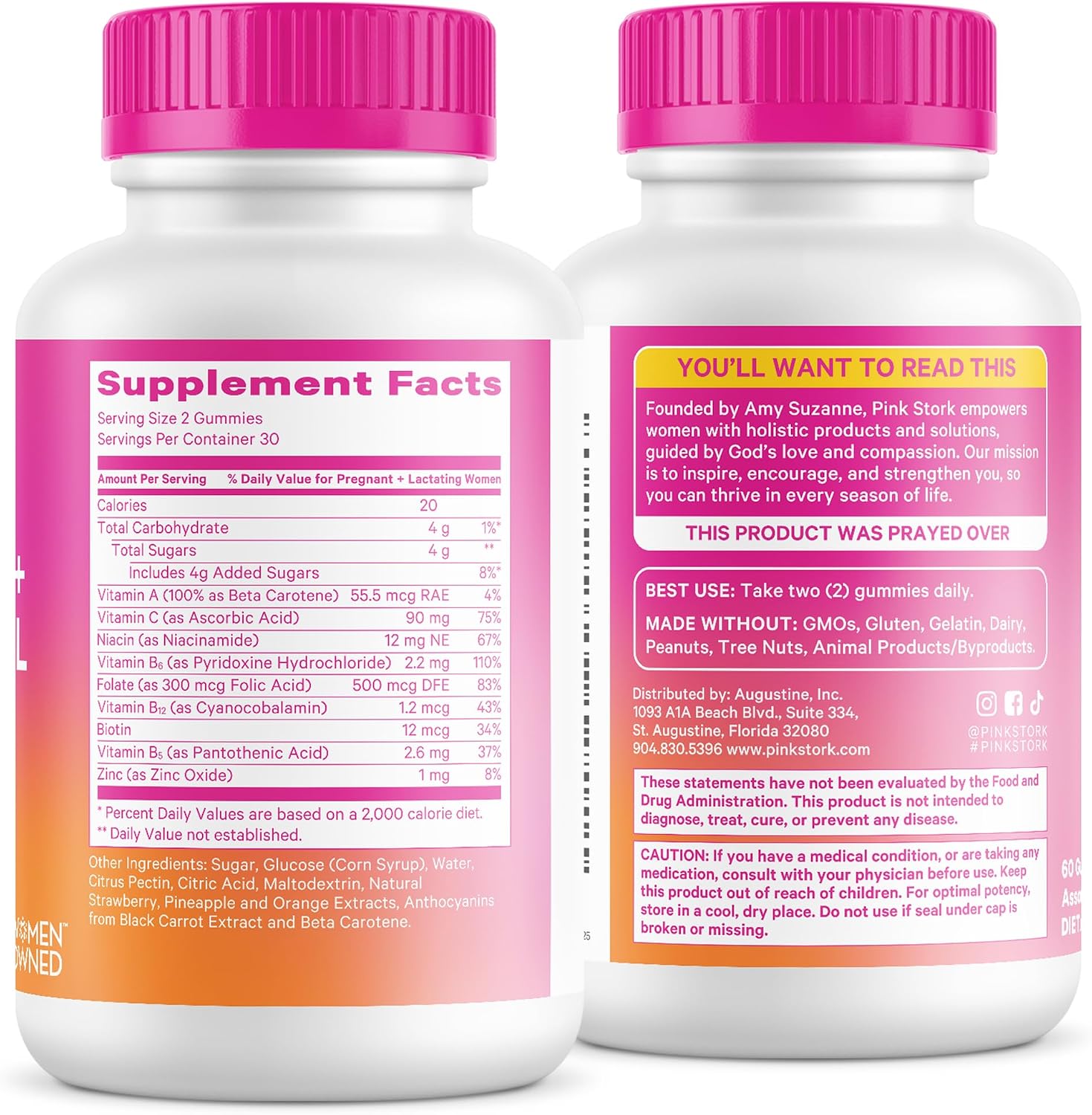 Pink Stork Gominolas de Fertilidad, Prenatales y Postnatales - 60 Gominolas