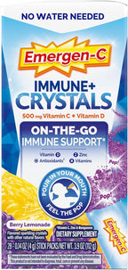 Emergen-C Immune Plus Crystals - Suplemento Inmunológico con Vitamina C, D, Zinc y Vitaminas B - 28 Sticks - Sabor Berry Lemonade