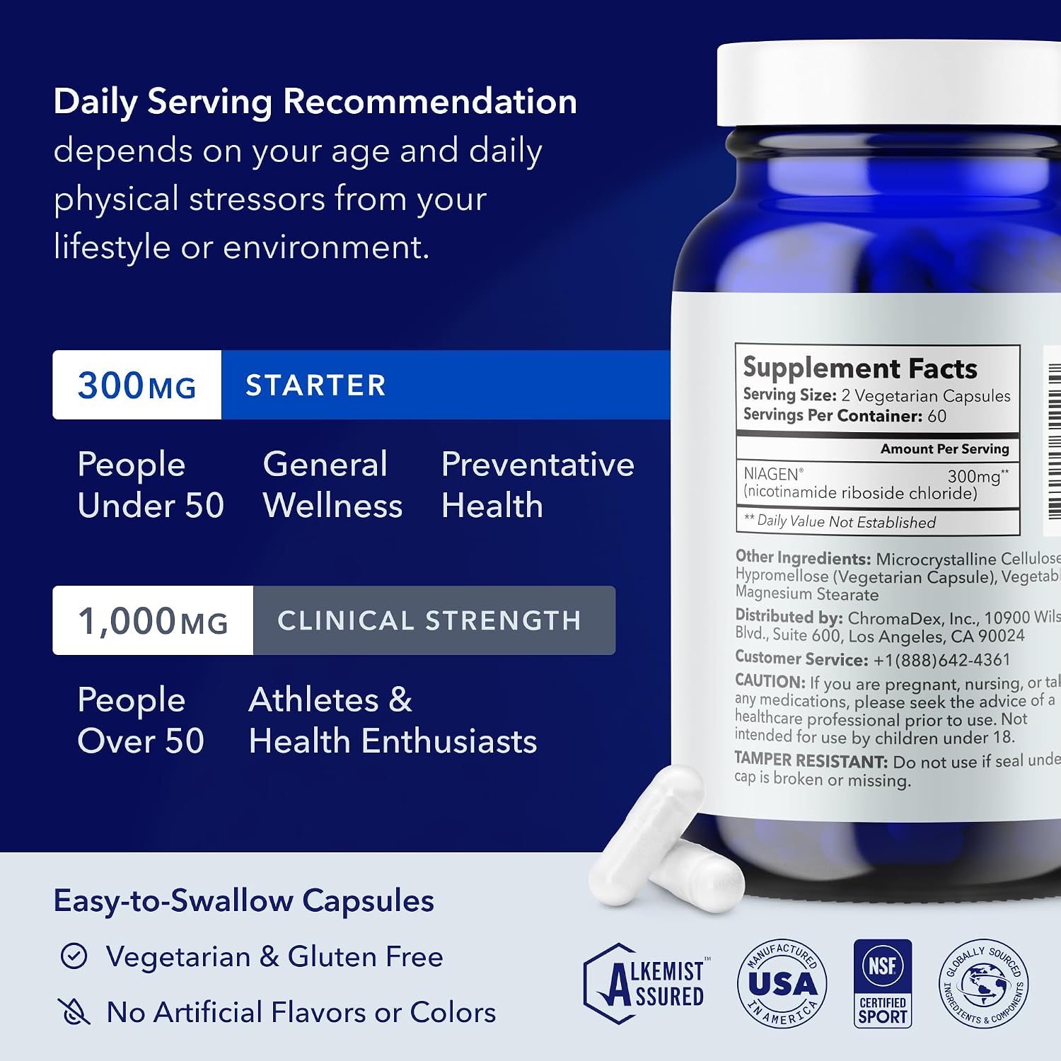 TRU NIAGEN Suplemento de NAD+, 60 cápsulas de 300 mg - Nicotinamida Ribósido
