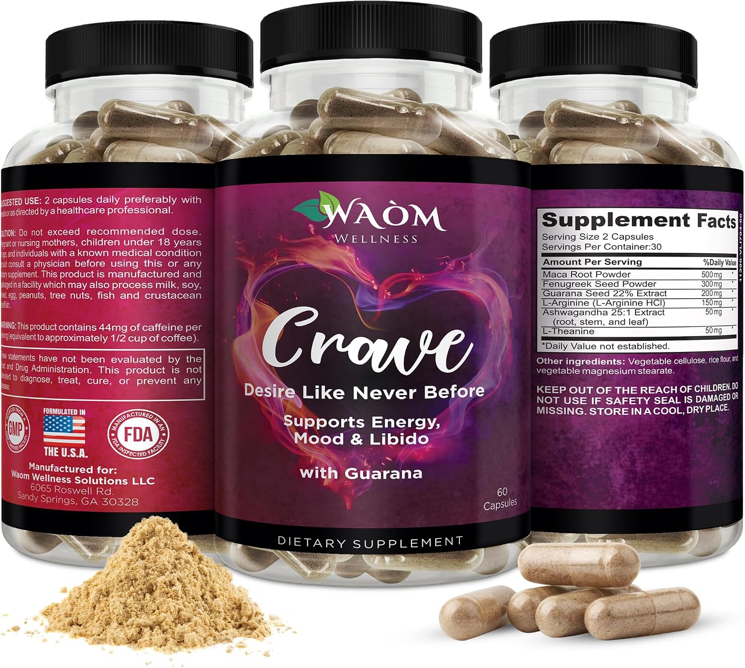 Crave – Potenciador del Deseo Femenino con Maca y Ashwagandha – 60 Cápsulas Veganas