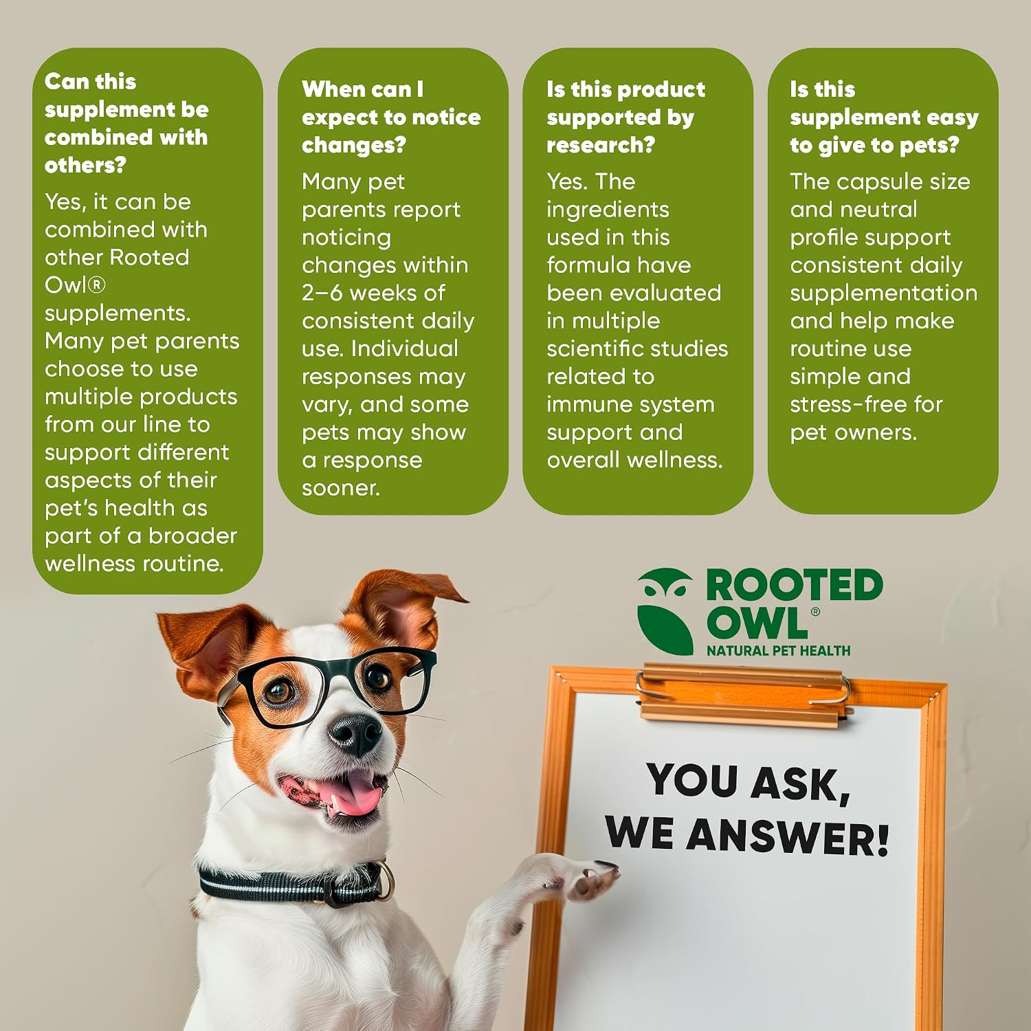 Rooted Owl® Suplemento de Hongos para Perros y Gatos - Apoyo Inmunológico - 60 Cápsulas